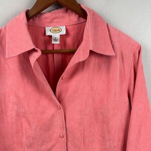 Talbots Pink Button-Up Shirt suede-like women’s medium long sleeve button up